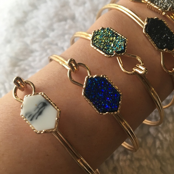 'Colette' Hexagon Resin Druzy Bangle Bracelet - Picture 4 of 7